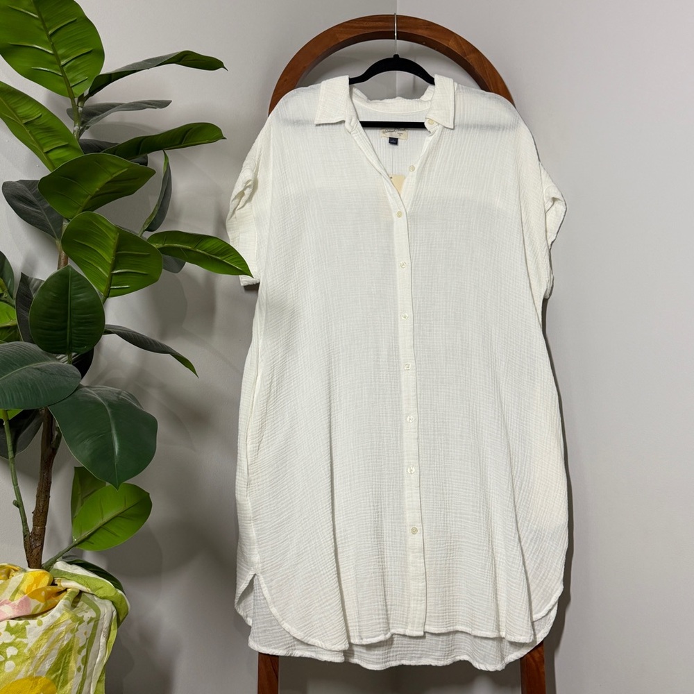 Universal Thread LARGE White Cotton Gauze Shirt Dress NEW